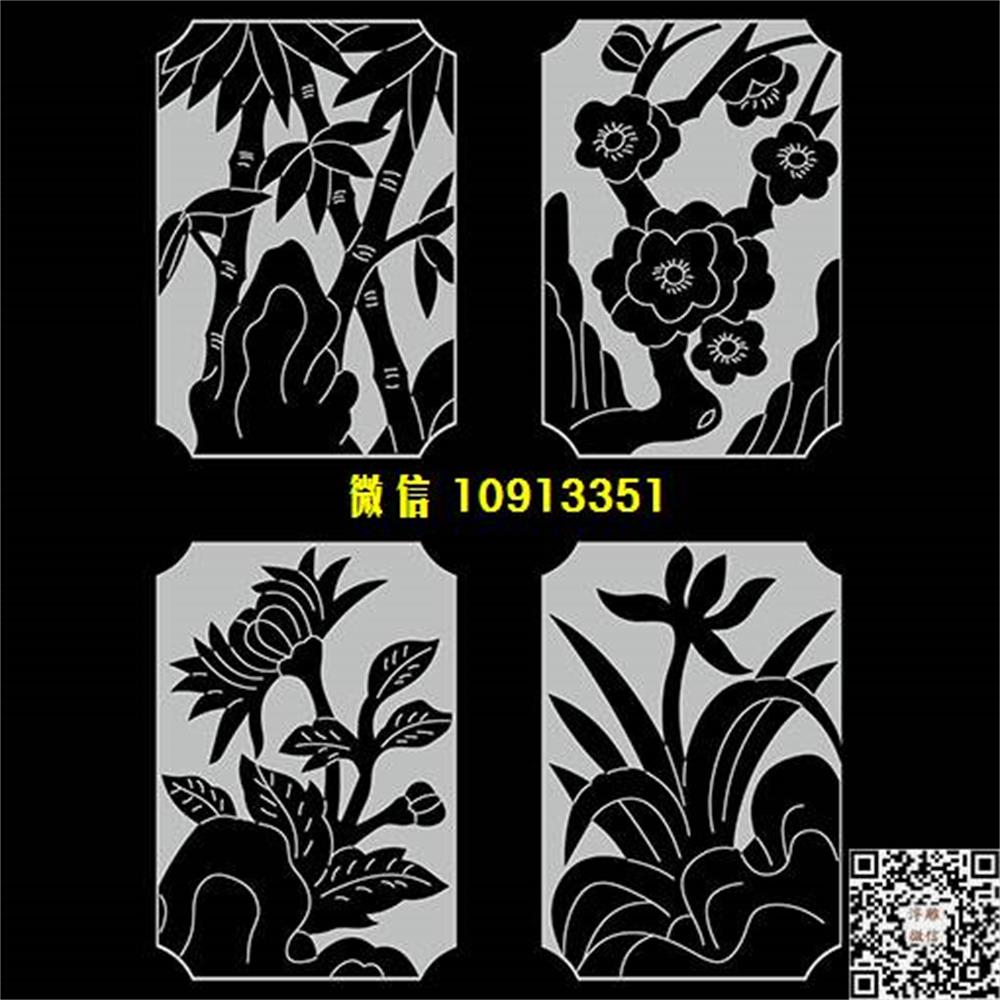 精雕图171梅兰竹菊墓碑板精雕图线雕图线条图单线铣底图_电脑雕刻plt文泰矢量图精雕图浮雕图